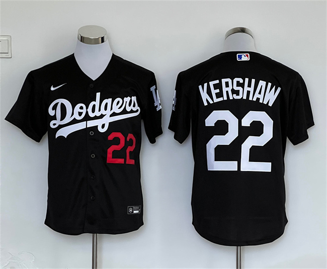 Men's Black Los Angeles Dodgers #22 Clayton Kershaw Cool Base Stitched Baseball Jersey